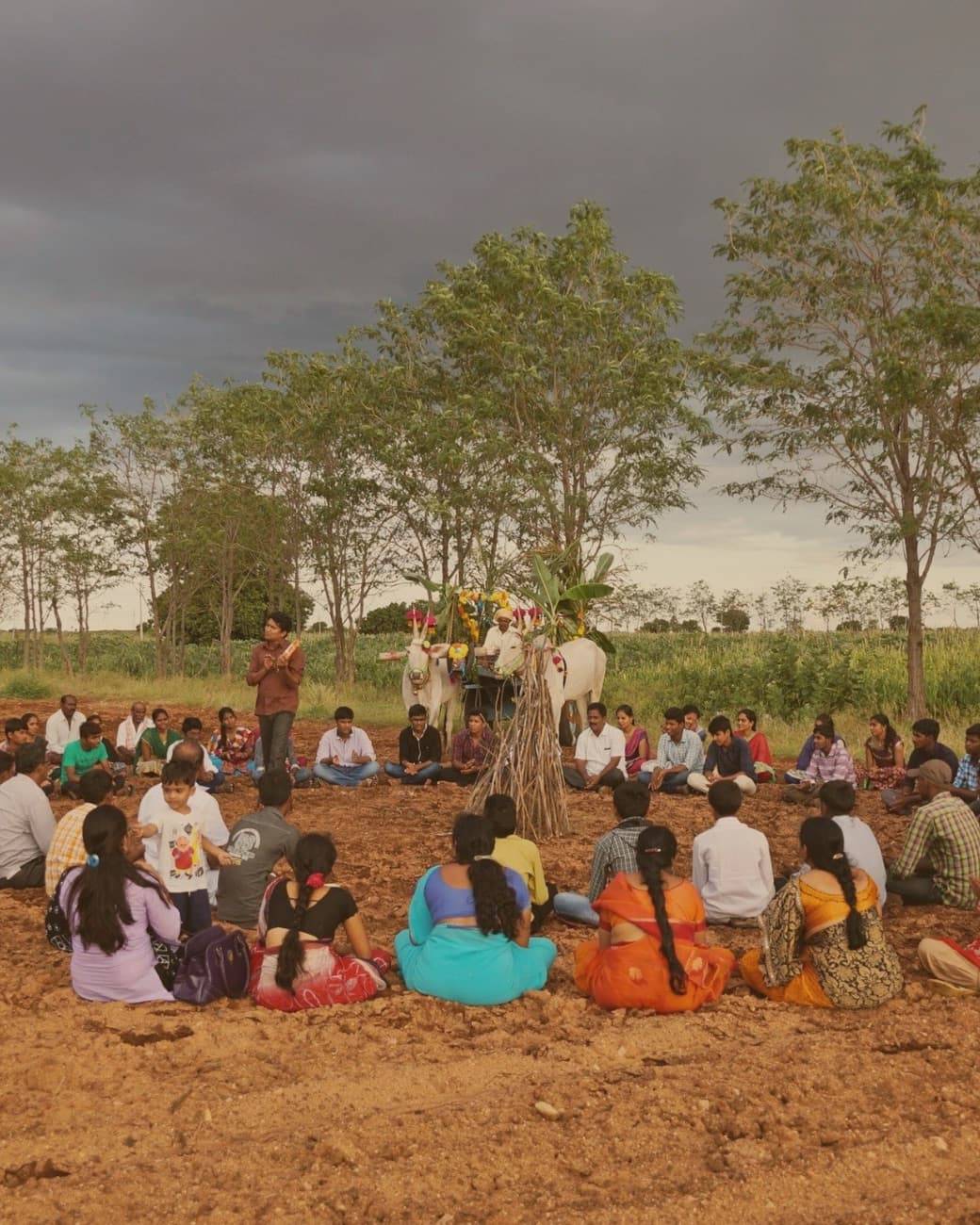 The community gathered for Eruvaka Pournami with decorated bullocks